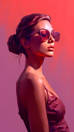 Portrait of a beautiful young woman in sunglasses. Beauty, fashion.の素材