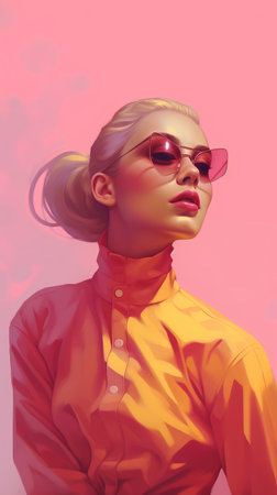 Fashion portrait of a beautiful blonde woman in sunglasses. 3d renderingの素材