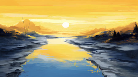 Sunset over the sea. Vector illustration of a beautiful landscape.の素材