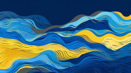 Abstract wavy background with blue and yellow waves. Vector illustration.の素材