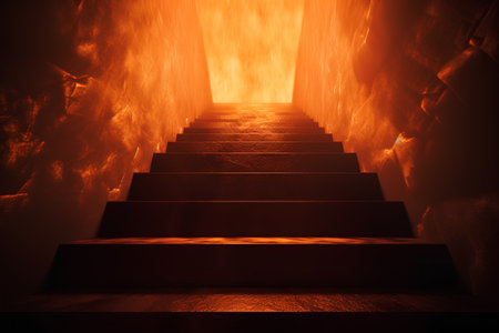 staircase leading to hell, 3d render, orange backgroundの素材