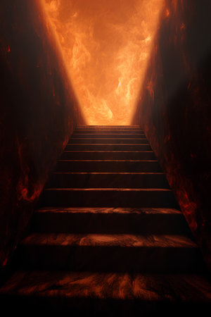 Fiery stairway leading to hell, 3d render illustration.の素材