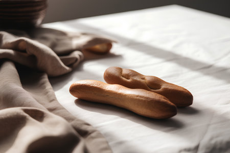Biscuits on the table in the morning light. Selective focus.の素材