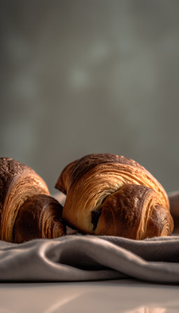 Freshly baked croissants on a white table. Selective focus.の素材
