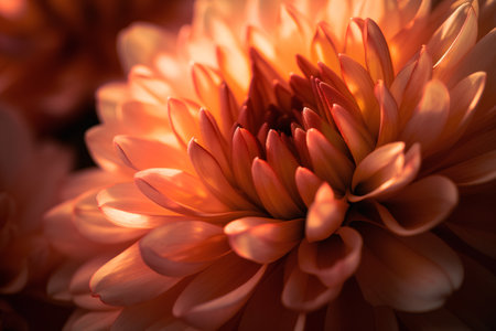 Beautiful orange chrysanthemum close-up macro photographyの素材