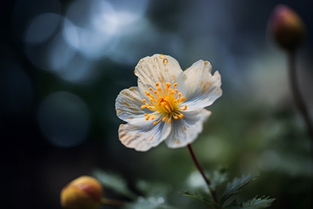 Anemone nemorosa flower on a dark background with bokehの素材