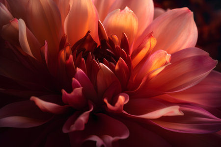 Close up of red dahlia flower petals. Nature backgroundの素材