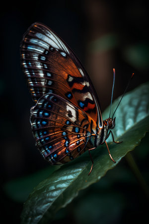 Beautiful butterfly on green leaf. Close up. Selective focus.の素材