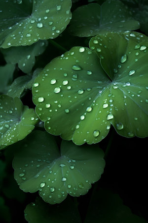 Water drops on green leaves of Centella asiatica plantの素材