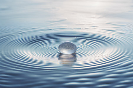 Drop of water on the surface of the rippled water.の素材