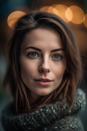 Portrait of a beautiful young woman with blue eyes and long hair.の素材