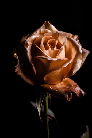 Beautiful orange rose on a black background. Close-up.の素材