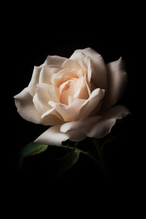 Beautiful white rose on a black background, close-up.の素材