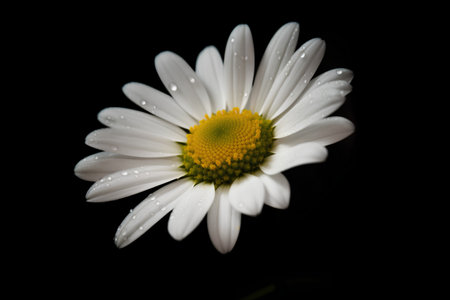 White daisy flower on a black background. Macro photography of nature.の素材