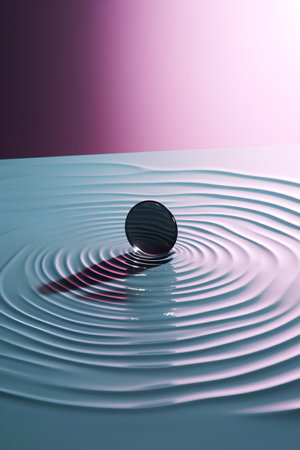 Water drop on a rippled surface with pink and purple backgroundの素材