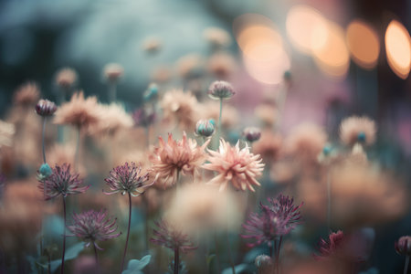 Beautiful autumn chrysanthemum flowers with bokeh backgroundの素材