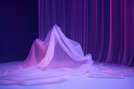 3d render, abstract background with purple curtains and a white clothの素材
