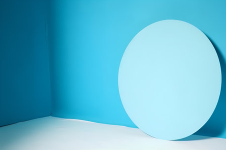 3d render of a blue room with an egg on the wallの素材
