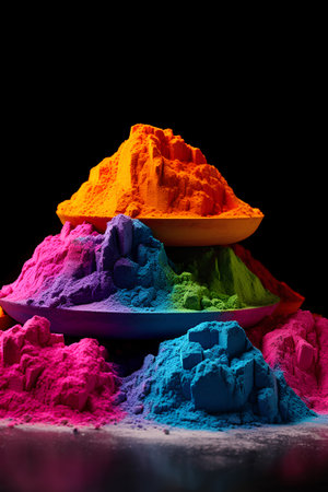 Colorful holi powder on black background. Indian festival Holiの素材