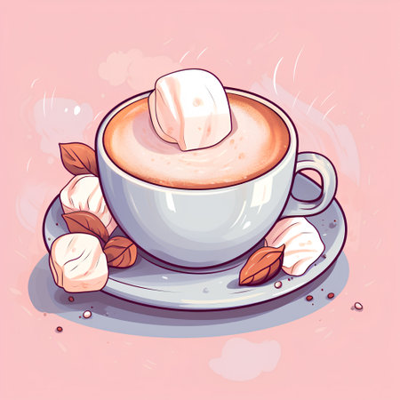 Cup of cappuccino with marshmallows. Vector illustration.の素材