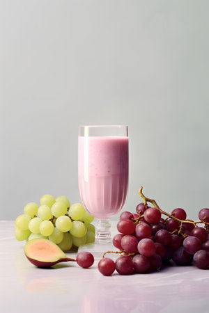 Grape smoothies in a glass and fresh fruits on a light backgroundの素材