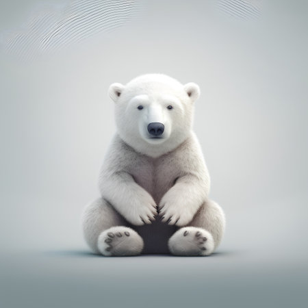 Polar bear sitting on gray background. 3D illustration. Studio shot.の素材