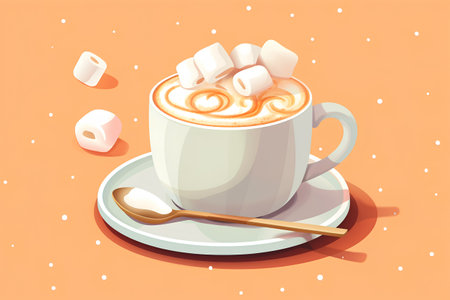 Cup of hot cappuccino with marshmallows. Vector illustrationの素材
