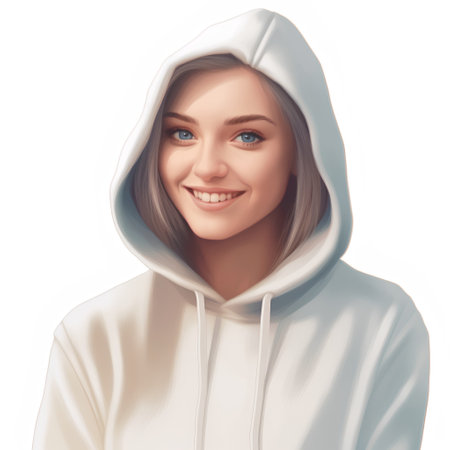 Portrait of a beautiful young woman in a white hoodie. Vector illustrationの素材