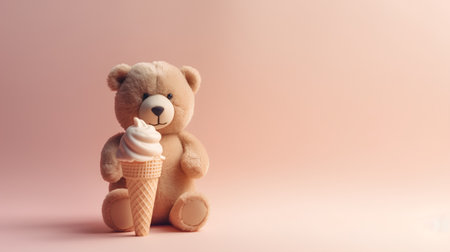 Teddy bear with ice cream on pink background. 3d renderingの素材