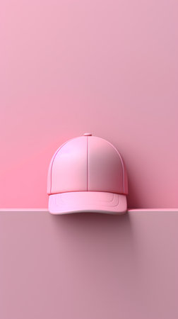 Pink baseball cap on a pink wall. 3d render illustration.の素材