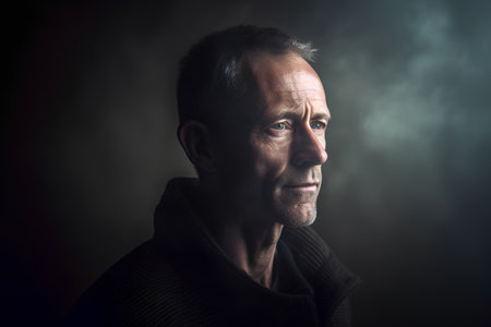 Portrait of a handsome middle-aged man in a warm sweaterの素材
