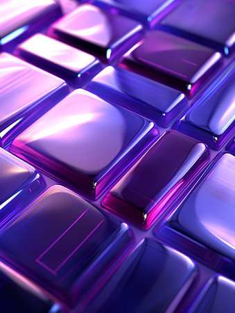 3d rendering of abstract metallic background with square tiles in purple colorsの素材