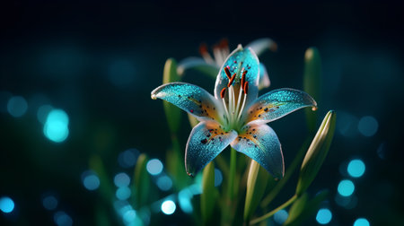 Beautiful lily flower on dark background with bokeh effectの素材