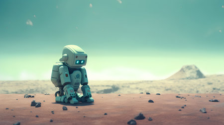 3D rendering of an astronaut on a desert background with copy spaceの素材