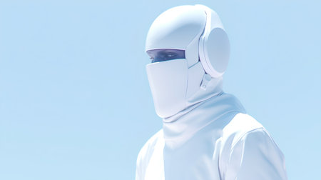 3d rendering of a robot wearing a white suit and futuristic glassesの素材