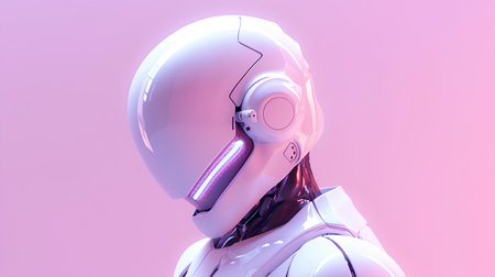 Cyborg woman in pink and blue background. 3D rendering.の素材