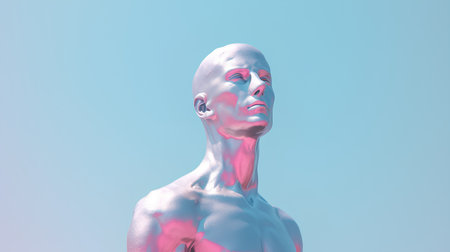 Female face made of pink and blue neon lights. 3d renderingの素材