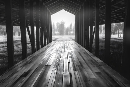 Wooden bridge in black and white. Black and white photo.の素材