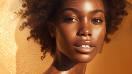 Beauty portrait of young african american woman in hat.の素材