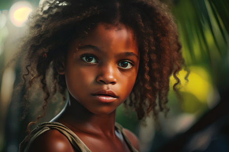 Portrait of a beautiful African American woman with afro hairstyle.の素材