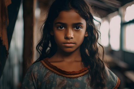 Portrait of a beautiful young african american woman with long curly hair.の素材