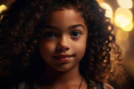 Portrait of a beautiful African-American girl with curly hair.の素材