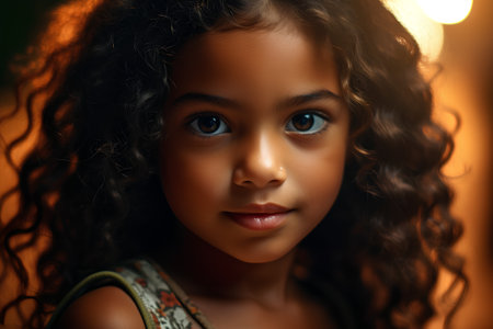 Portrait of a beautiful african american girl with curly hairの素材