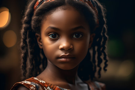 Portrait of a cute african american little girl with braids.の素材