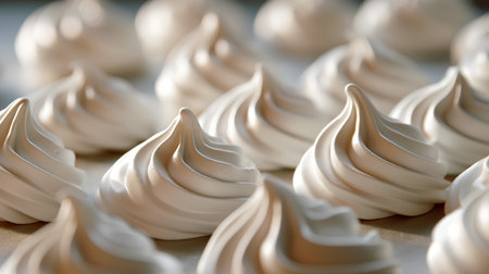 Creamy meringues on a white background. Close-up.の素材