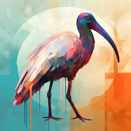 Elegant ibis on a colored background. Vector illustration.の素材