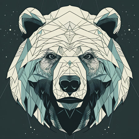 Vector illustration of a bear head in polygonal style on dark background.の素材