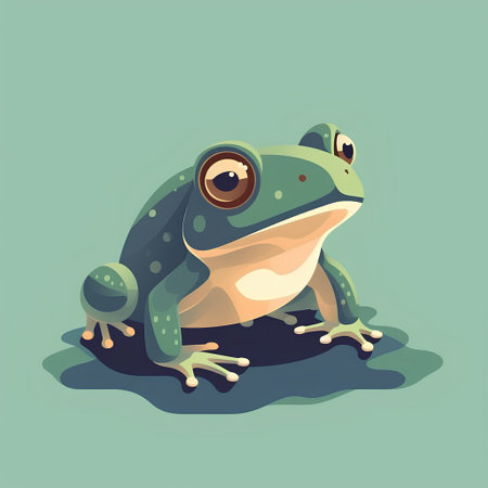 Frog isolated on a green background. Vector illustration. Cartoon style.の素材