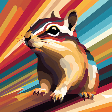 Chipmunk on colorful striped background. Vector illustration in cartoon style.の素材