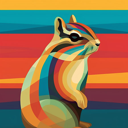Colorful chipmunk on a striped background. Vector illustration.の素材